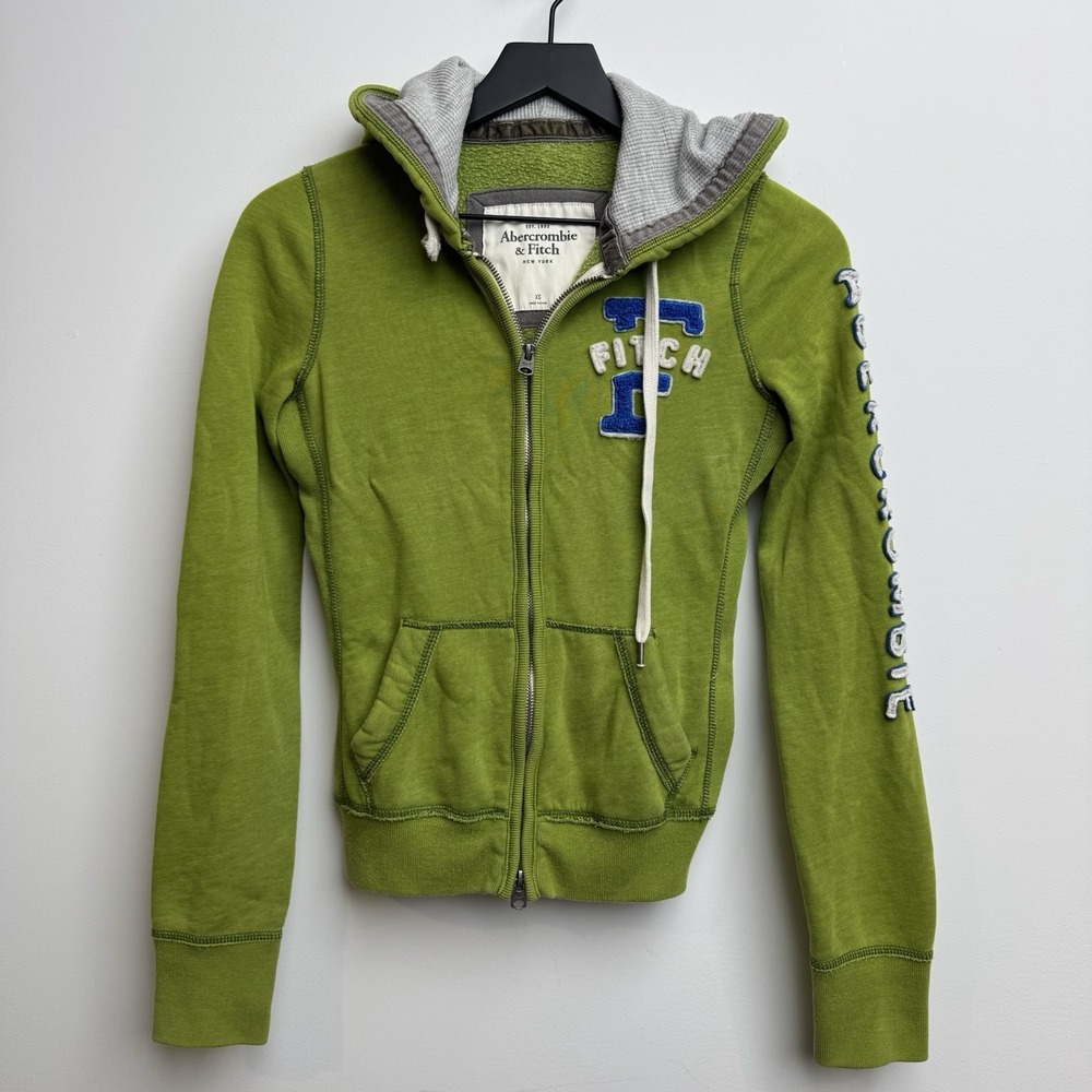 VTG Abercrombie & Fitch Green Hooded Jacket XS Patched Logo Big Y2K 90s Women's